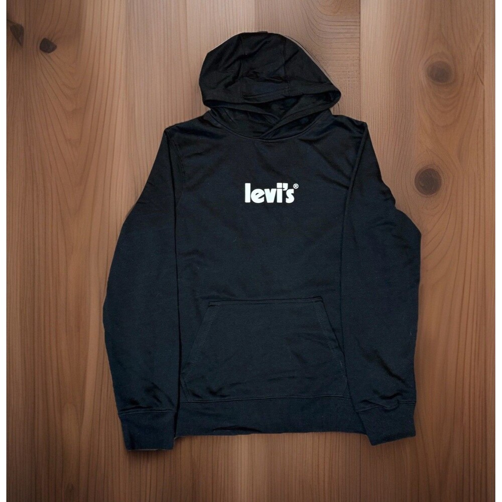 Levi’s Hoodie Sweatshirt Pullover Hoodie Black White Spellout Youth Size XL NWT - Picture 1 of 5